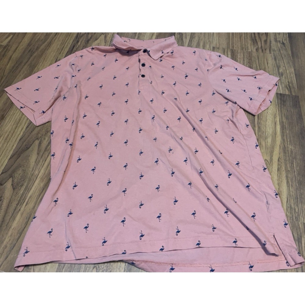 George Polo Shirt Mens Large Pink Flamingo Print Coral Reef Tropical Casual